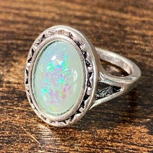 Oval Opal Stone Stainless Steel Women’s Ring Size 6